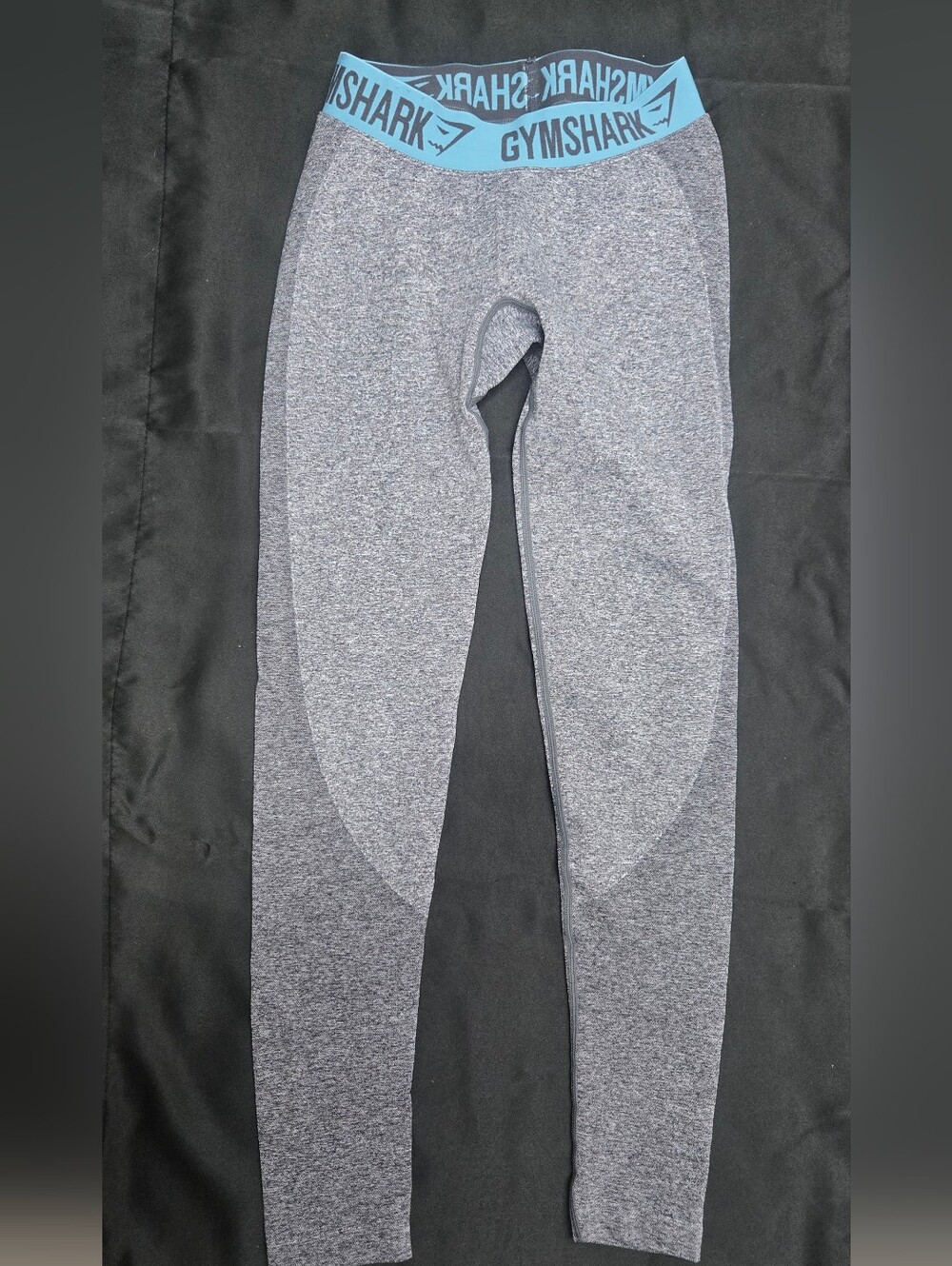 Gymshark Leggings Grey Seamless with Light Blue Branded Waistband S